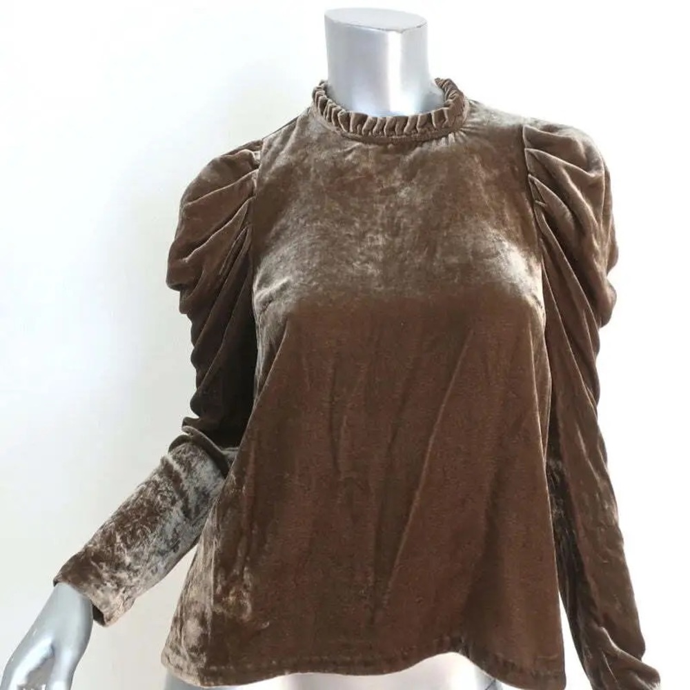 Ulla Johnson Giles Velvet Mock Neck Puff Long Sleeve Top Sz 4 / Small
